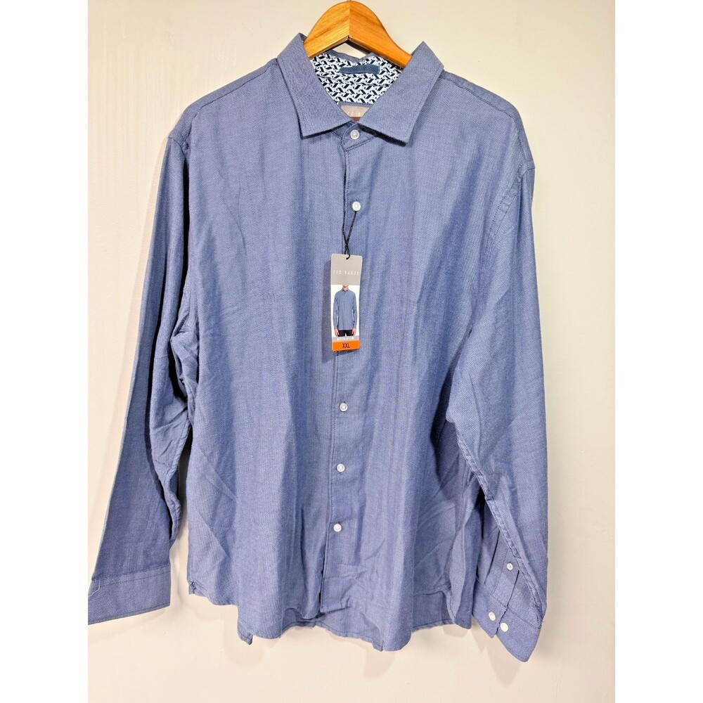Ted Baker Men’s XXL Blue Button Front Long Sleeve Shirt - NWT